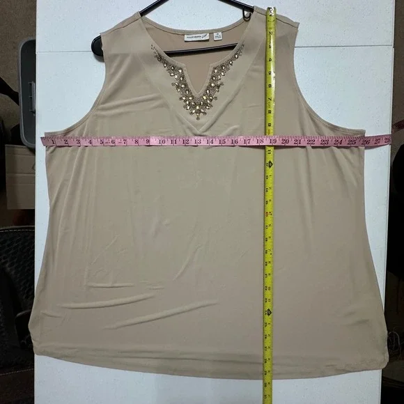 Susan Graver Beaded Embellished V-neck‎ Sleeveless Beige Tank Top Plus Size 3X - Picture 6 of 6
